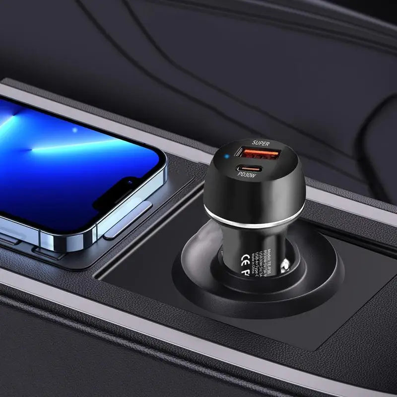 Car Charger 2-Port Automobile Charger Adapter PD Fast Charging Car Charger 60W USB Type-C Car Charger Adapter for Mobile Phone